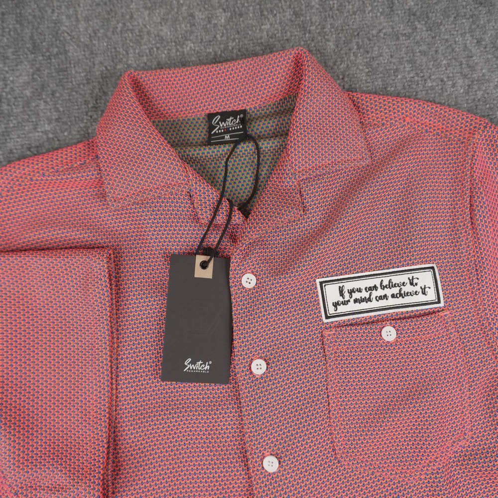 Switch Remarkable Button Up Shirt Mens Size M Pink Short Sleeve Knit S54320-01